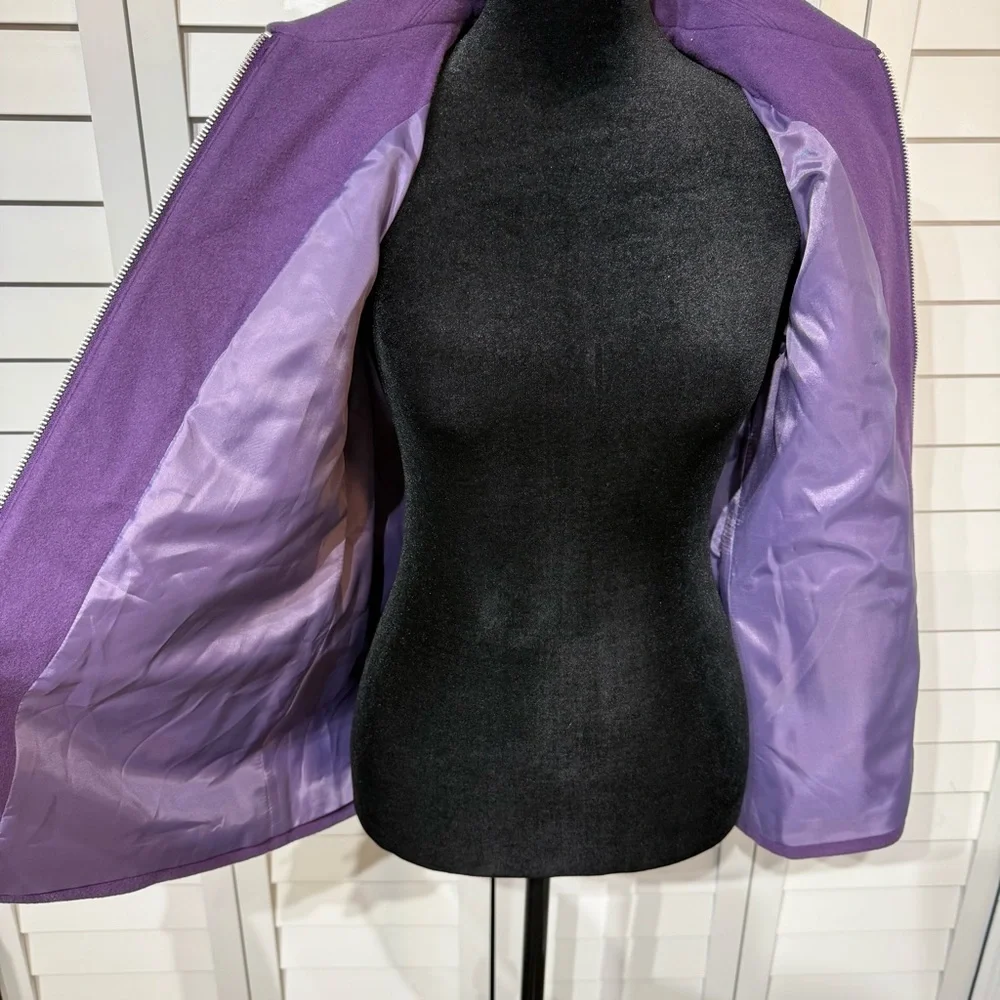 Vintage Harvé Benard‎ Petite Purple Wool Cashmere Blend Zip Jacket Size 4P